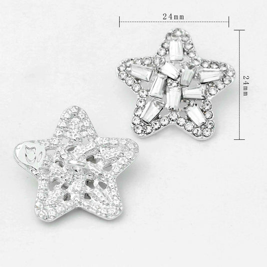 Silver rhinestone star shank button set, 24 mm, faceted crystal star