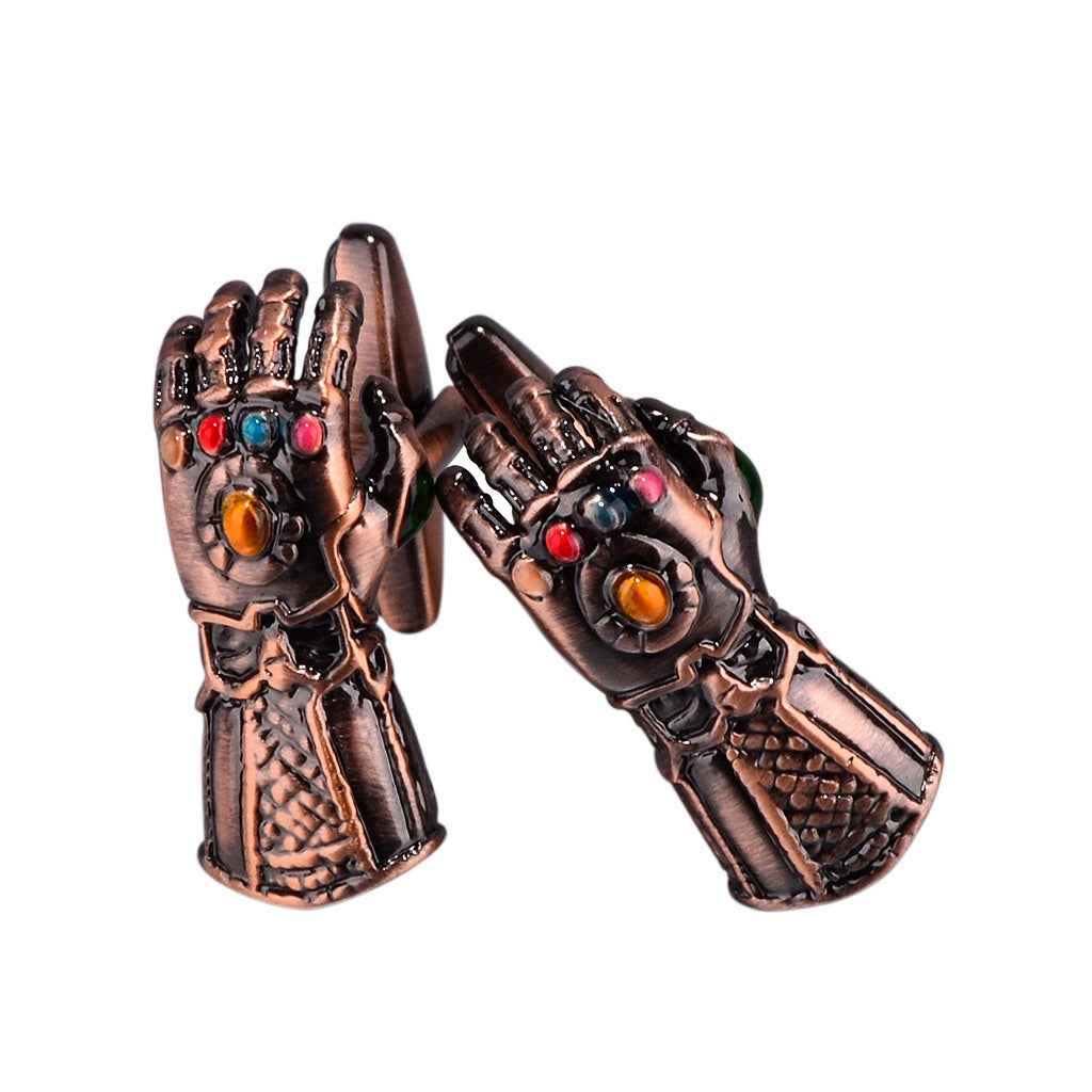 Handschuh-Manschettenknöpfe in Kupferoptik, Handrücken mit orangefarbenem Stein