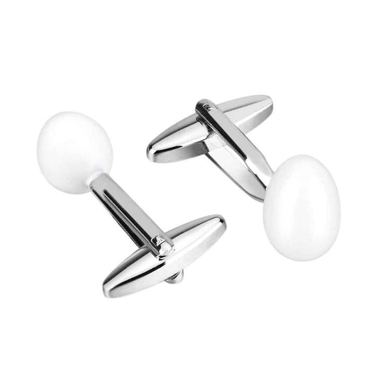 Playful Egg-Shaped White Cufflinks for Men