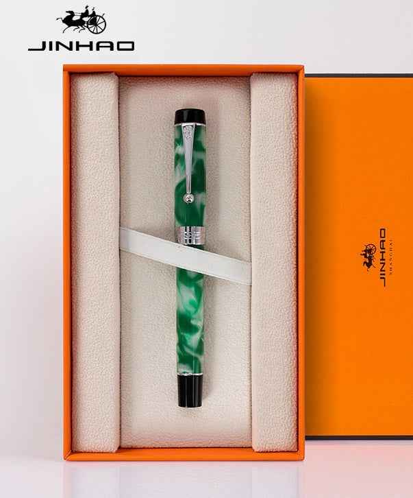 Jinhao Century 100 Fountain Pen – 18K Gold Plated Two-Tone Nib Green Marble