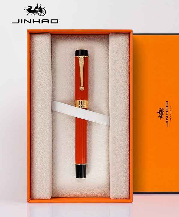 Jinhao Century 100 Fountain Pen – 18K Gold Plated Two-Tone Nib Orange Red