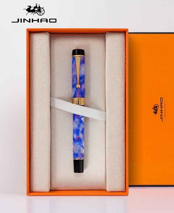 Jinhao Century 100 Fountain Pen – 18K Gold Plated Two-Tone Nib Blue Marble