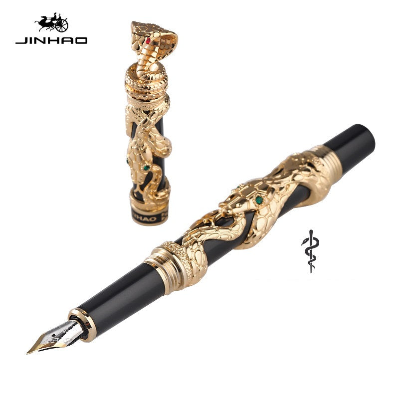 Jinhao Snake Fountain Pen – Embossed Serpent Ion Gold Plated Iridium Nib