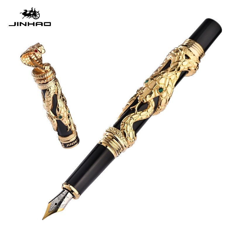 Jinhao Snake Fountain Pen – Embossed Serpent Ion Gold Plated Iridium Nib