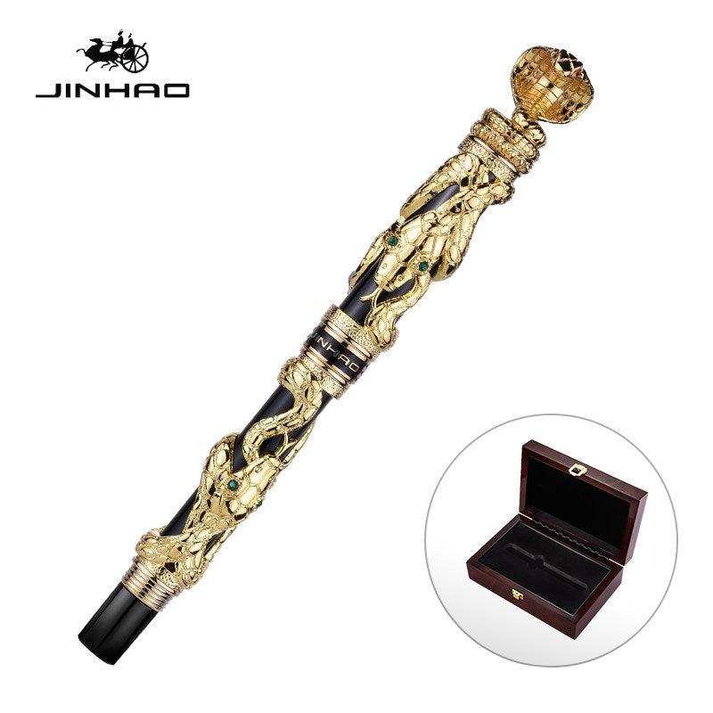 Jinhao Snake Fountain Pen – Embossed Serpent Ion Gold Plated Iridium Nib Gold