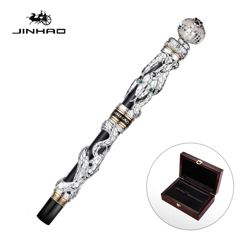 Jinhao Snake Fountain Pen – Embossed Serpent Ion Gold Plated Iridium Nib Silver