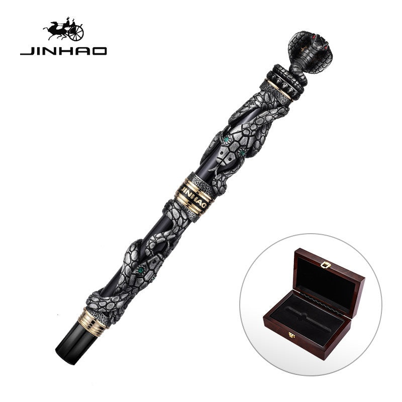 Jinhao Snake Fountain Pen – Embossed Serpent Ion Gold Plated Iridium Nib Antique Silver