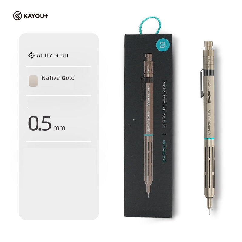 KAYOU AIMVISION Mechanical Pencil – 0.5mm High-Precision Drafting Pencil Native Gold