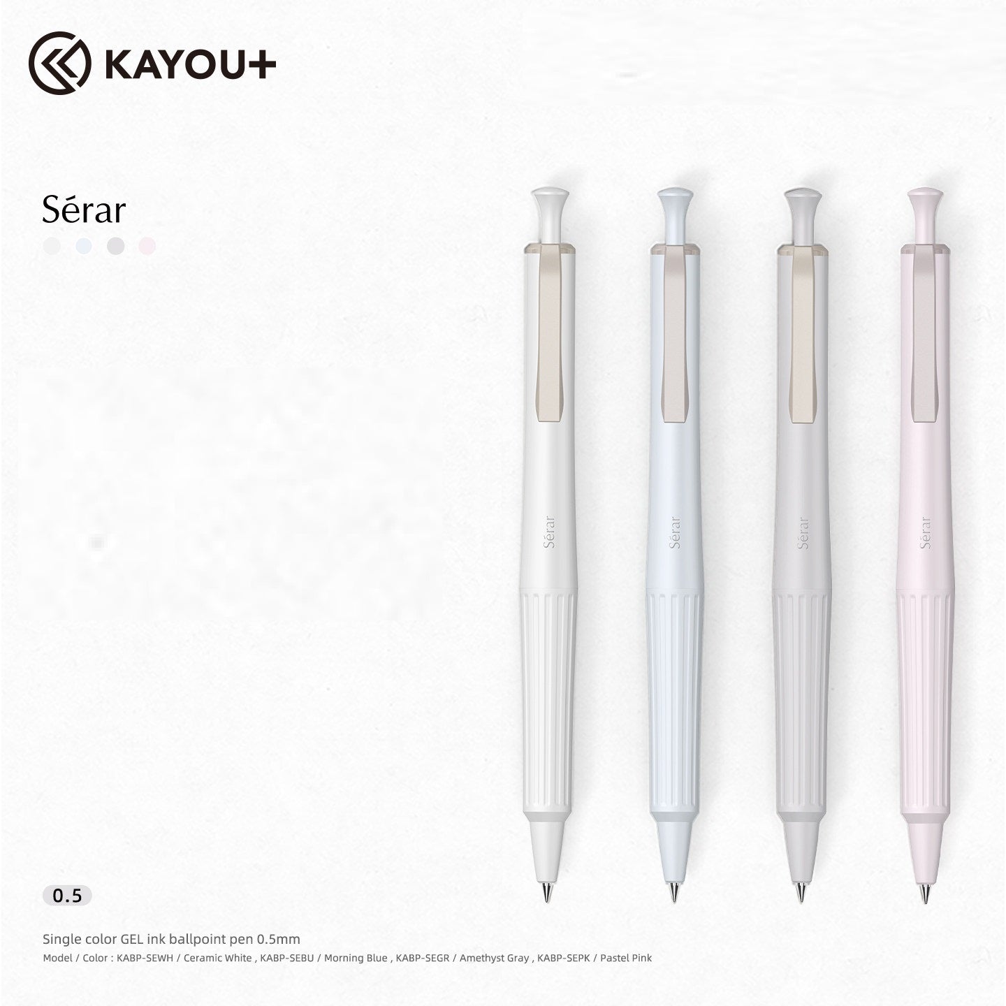 KAYOU Serar Retractable Gel Pen – 0.5mm Bullet Tip, Fast-Dry Black Ink, Resin Body, Brass Core & Metal Refill