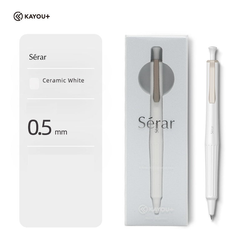 KAYOU Serar Retractable Gel Pen – 0.5mm Bullet Tip, Fast-Dry Black Ink, Resin Body, Brass Core & Metal Refill White