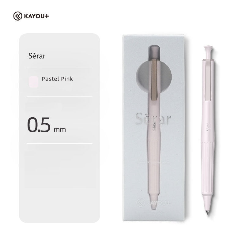 KAYOU Serar Retractable Gel Pen – 0.5mm Bullet Tip, Fast-Dry Black Ink, Resin Body, Brass Core & Metal Refill Pink