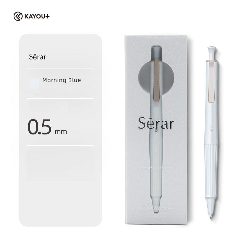KAYOU Serar Retractable Gel Pen – 0.5mm Bullet Tip, Fast-Dry Black Ink, Resin Body, Brass Core & Metal Refill Blue