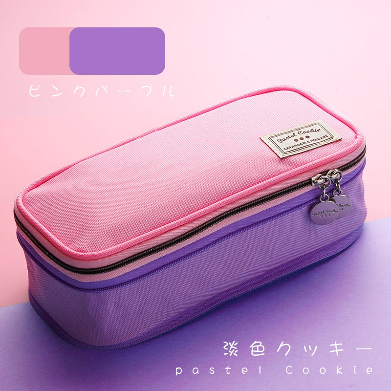 KOKUYO Pastel Cookie Large-Capacity Canvas Pencil Case – 210×93mm Stationery Pouch Pink Purple