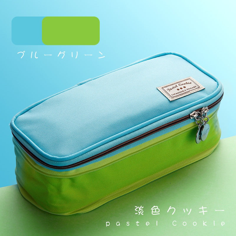 KOKUYO Pastel Cookie Large-Capacity Canvas Pencil Case – 210×93mm Stationery Pouch Blue Green