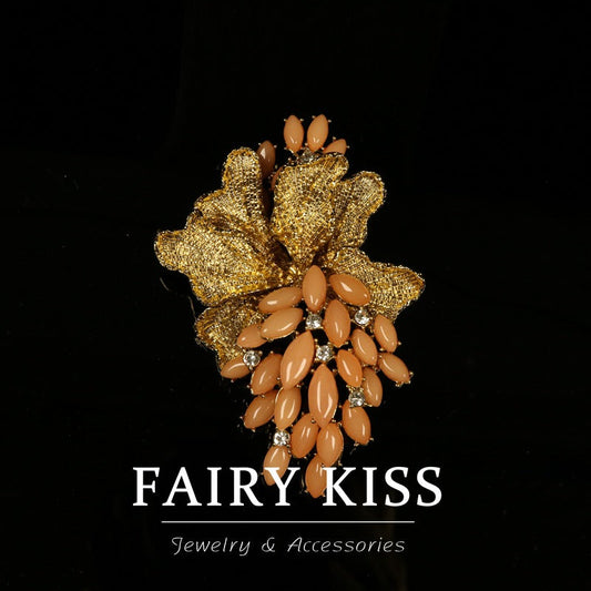 Vintage Royal-Inspired Grape Brooch Rhinestone Alloy Coat Pin Orange