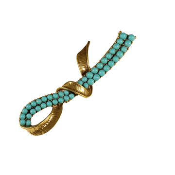 Vintage geometric brooch with gold-tone setting and turquoise bead links