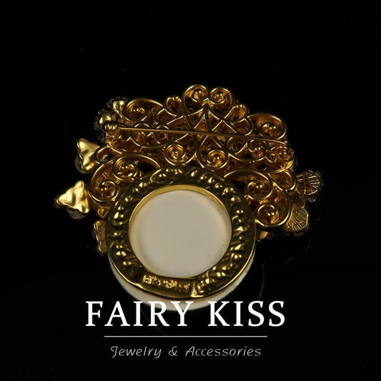 Vintage Woven Flower Brooch with Diamond Inlay