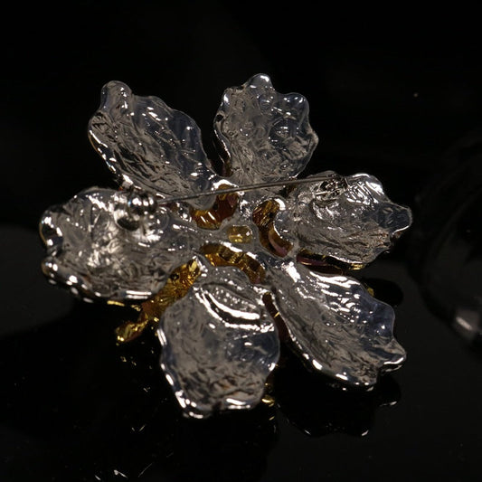 French Vintage Pink Rhinestone Glass Brooch with Electroplated Gold
