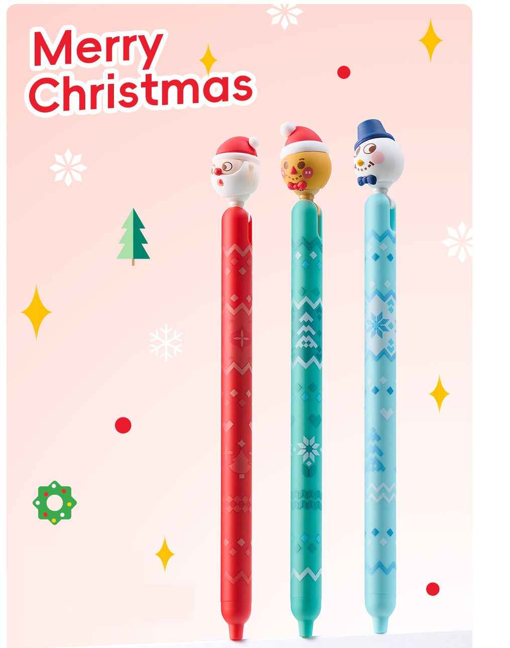 Kaco POPUP Gel Pens Christmas 0.5mm 3 Pack with Black Ink Refills