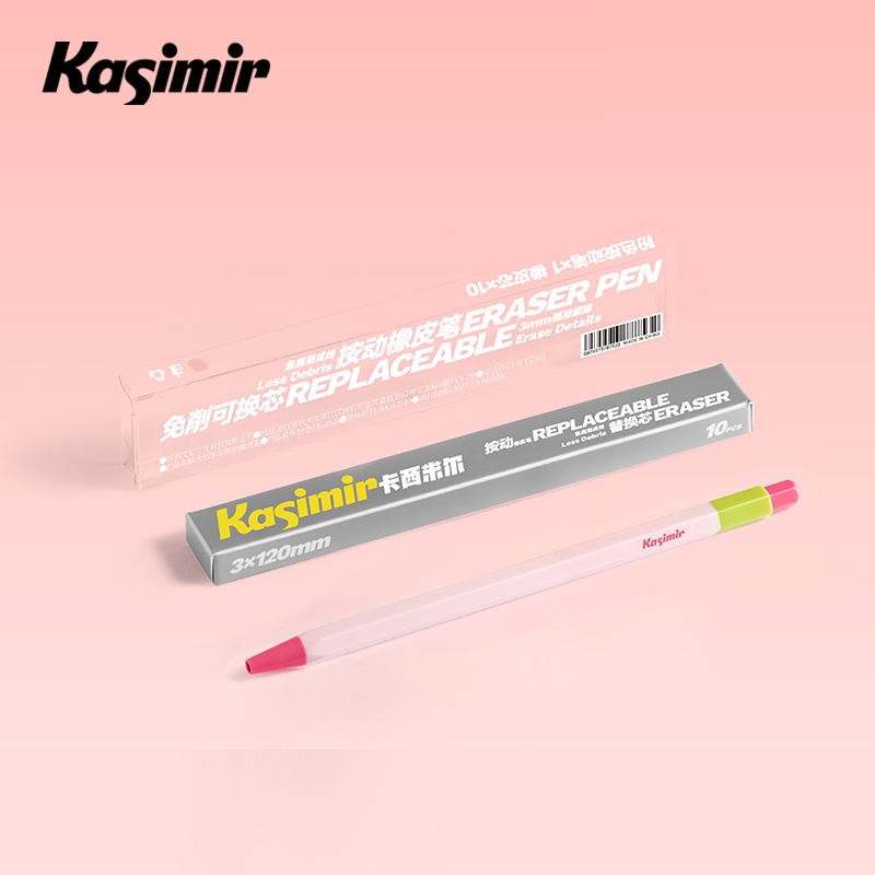 Kasimir Click Eraser Pen with 10 Refills — No-Sharpen Retractable Precision Eraser Pink
