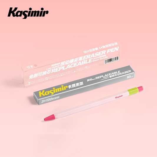 Kasimir Click Eraser Pen with 10 Refills — No-Sharpen Retractable Precision Eraser Pink