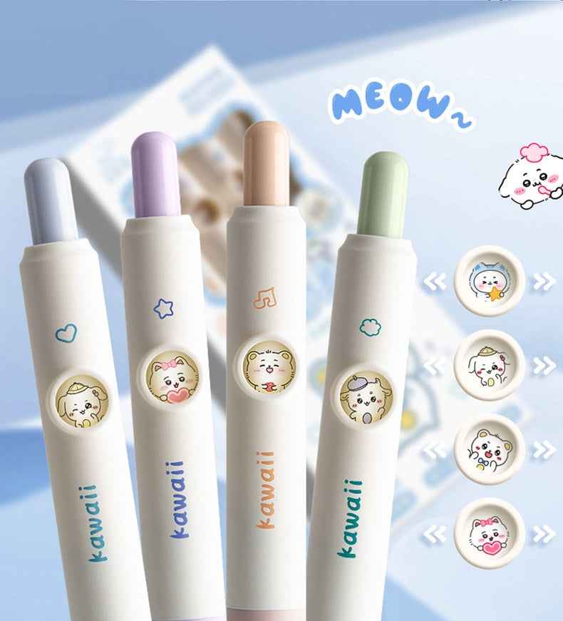 Kawaii Cat Face Changing Click Gel Pens - 12-Pack