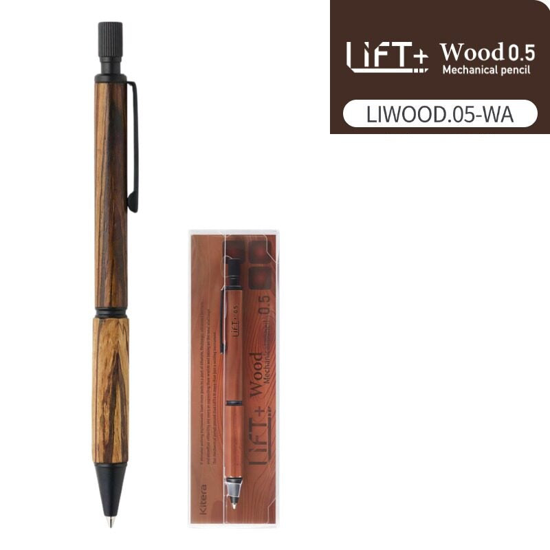 KITERA Lift + Wood 0.5mm Mechanical Pencil — Natural Wood Grip, Low Center of Gravity | Zebra Wood & Walnut Walnut