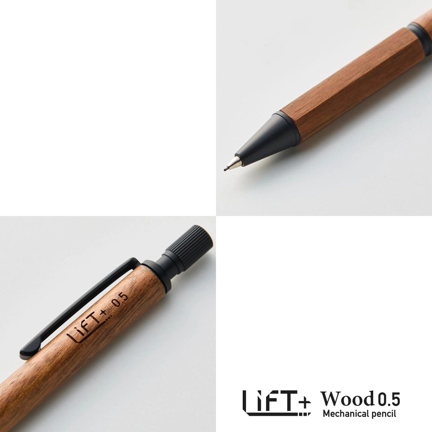KITERA Lift + Wood 0.5mm Mechanical Pencil — Natural Wood Grip, Low Center of Gravity | Zebra Wood & Walnut