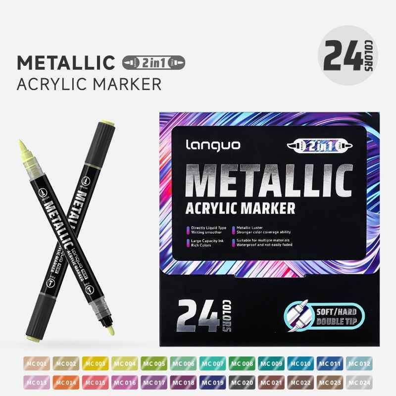 LANGUO 12/24/48 Metallic Colors Acrylic Paint Markers Fine Brush Tip