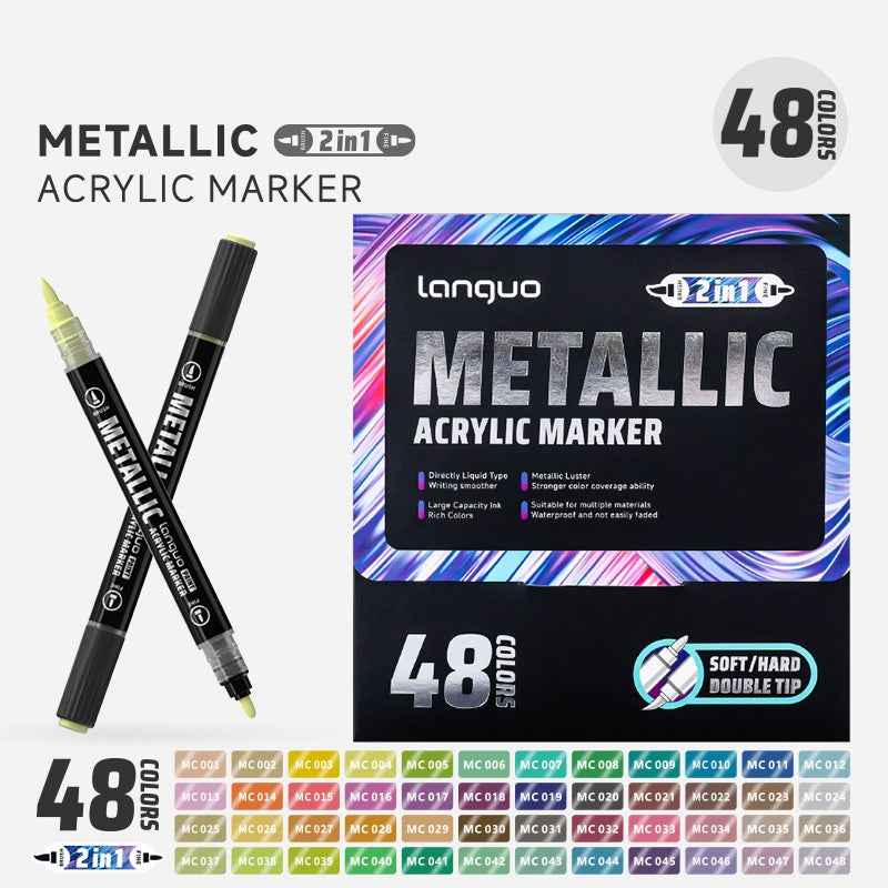 LANGUO 12/24/48 Metallic Colors Acrylic Paint Markers Fine Brush Tip