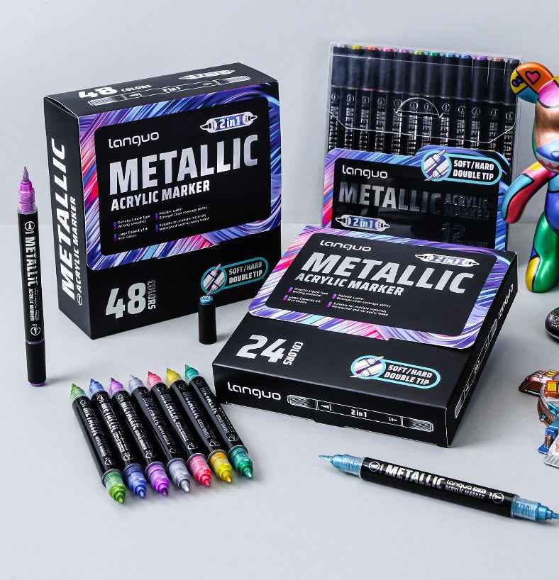 LANGUO 12/24/48 Metallic Colors Acrylic Paint Markers Fine Brush Tip