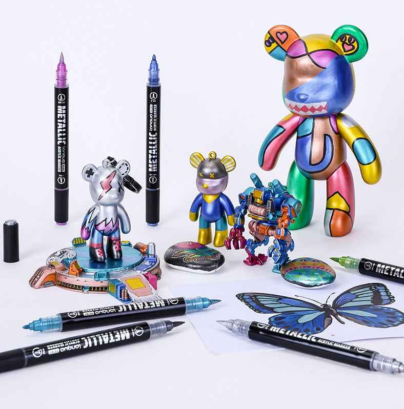 LANGUO 12/24/48 Metallic Colors Acrylic Paint Markers Fine Brush Tip