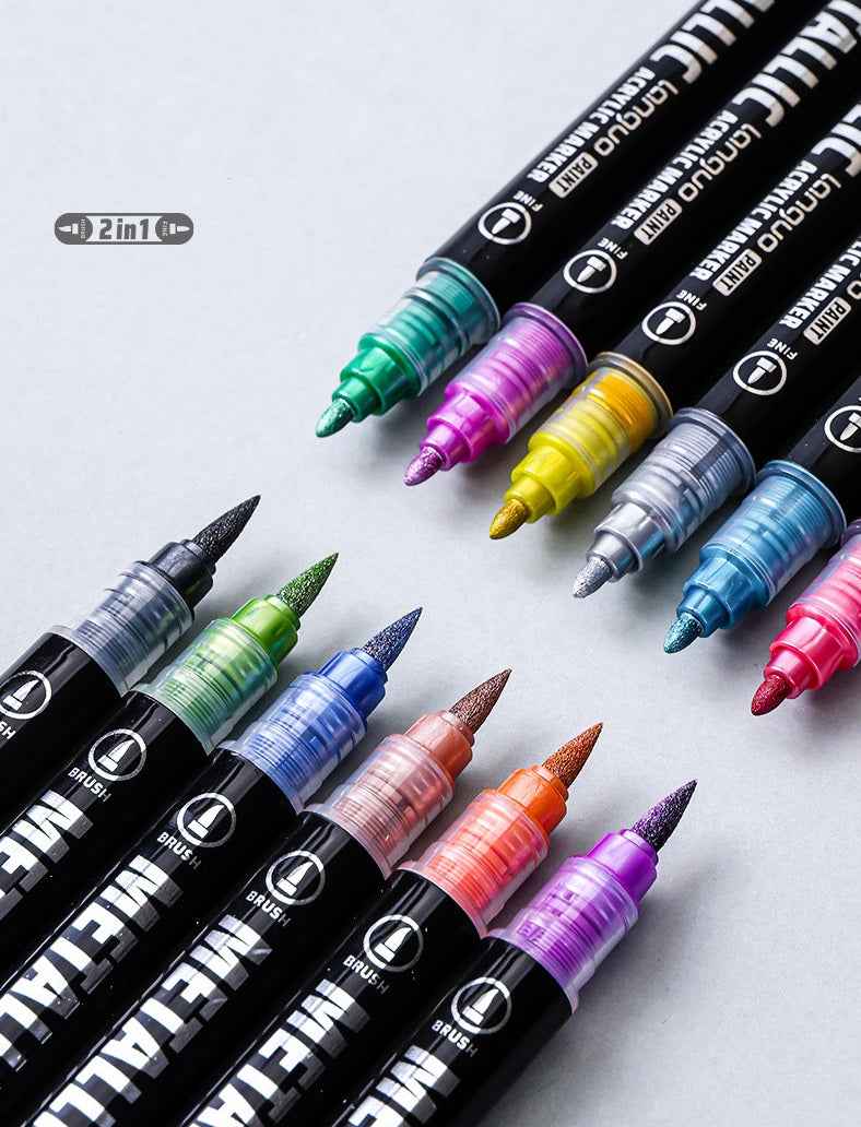 LANGUO 12/24/48 Metallic Colors Acrylic Paint Markers Fine Brush Tip