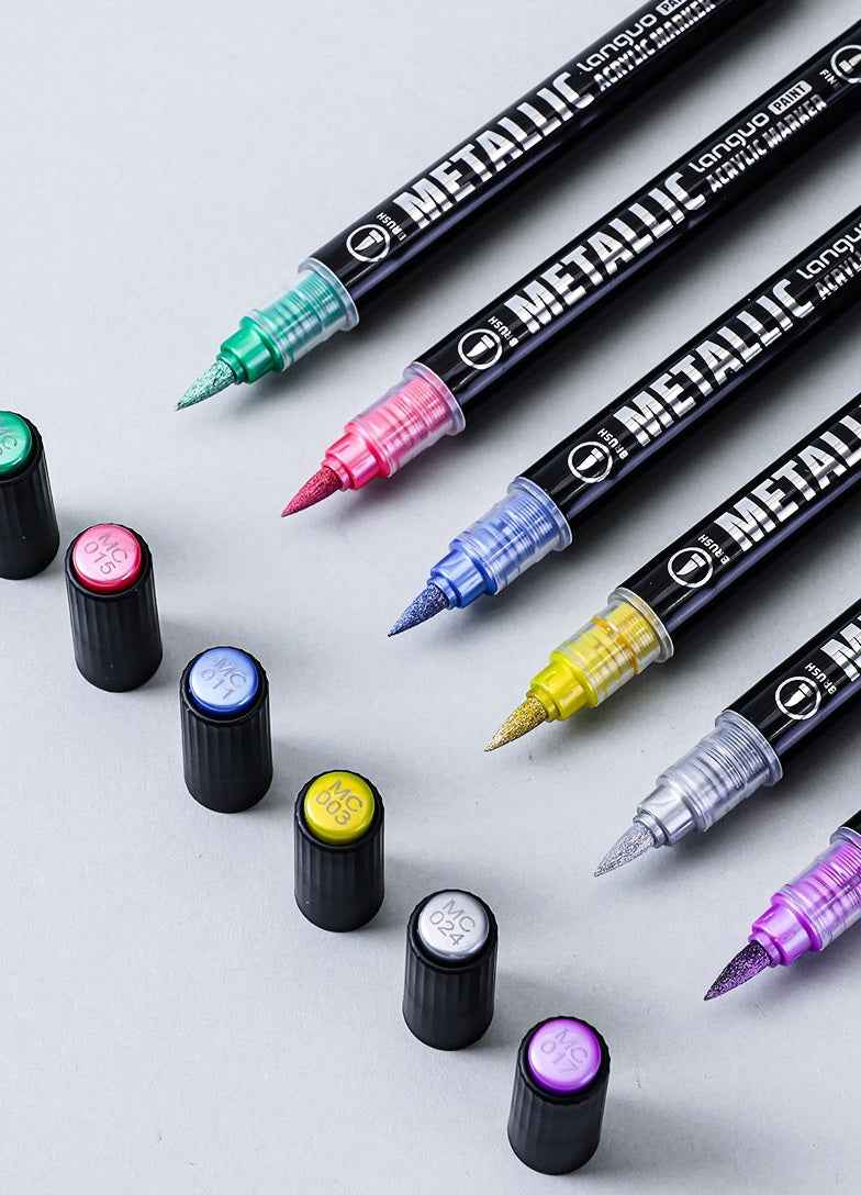 LANGUO 12/24/48 Metallic Colors Acrylic Paint Markers Fine Brush Tip