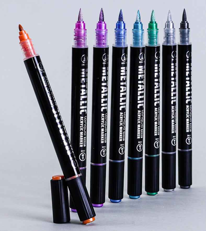 LANGUO 12/24/48 Metallic Colors Acrylic Paint Markers Fine Brush Tip