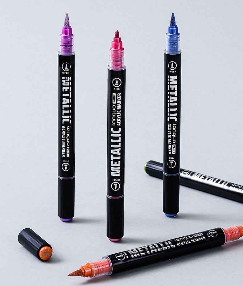 LANGUO 12/24/48 Metallic Colors Acrylic Paint Markers Fine Brush Tip