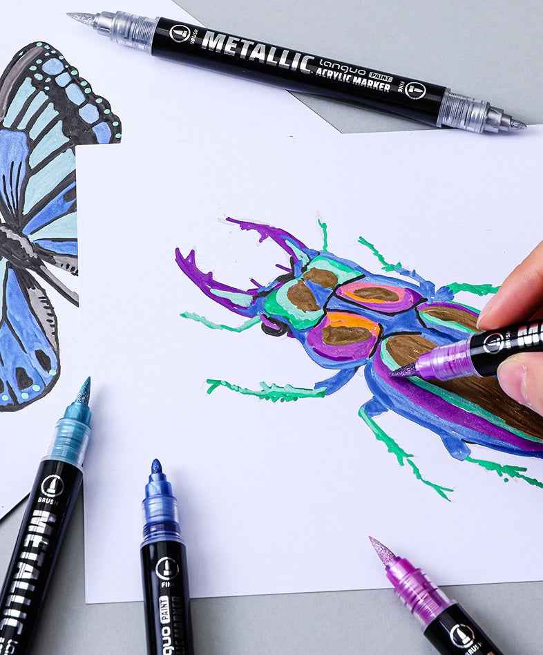 LANGUO 12/24/48 Metallic Colors Acrylic Paint Markers Fine Brush Tip