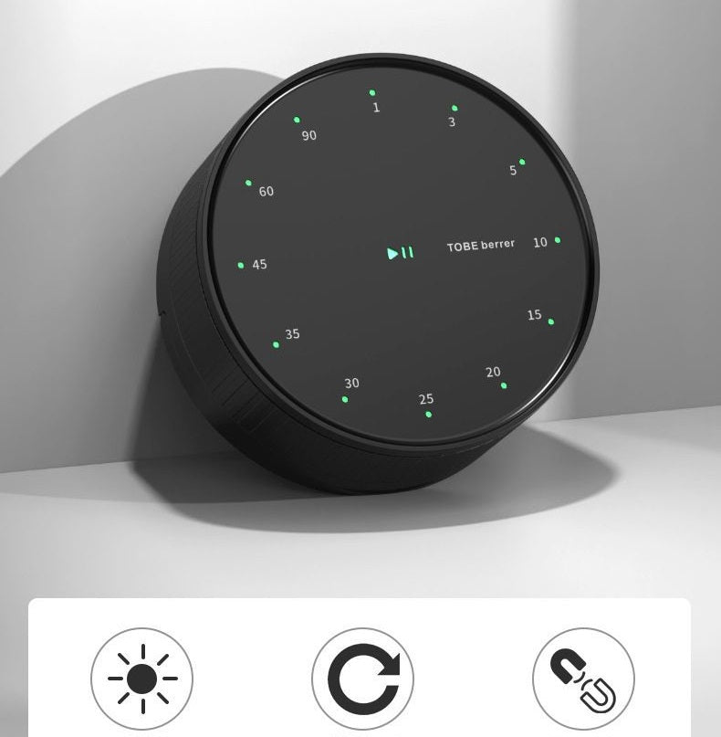 Round Rotating Kitchen Timer | LED Display | Built-in Stand & Strong Magnet | Fridge Mount Black