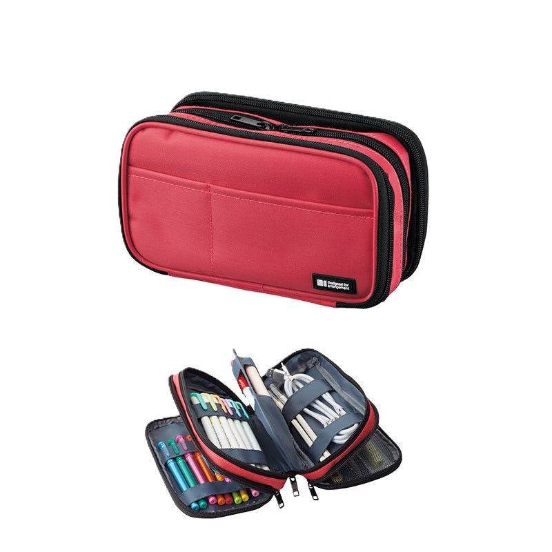 LIHIT LAB A-7556 Zipper Pencil Case Triple Rose Red