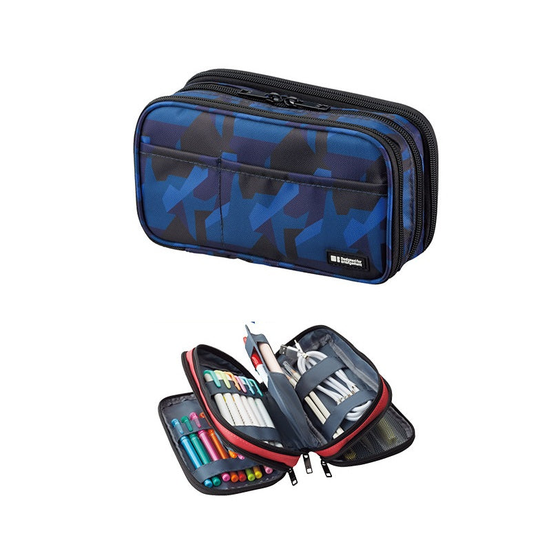 LIHIT LAB A-7556 Zipper Pencil Case Triple Navy Camo