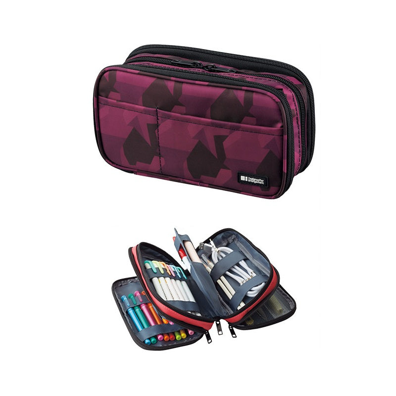 LIHIT LAB A-7556 Zipper Pencil Case Triple Wine Camo