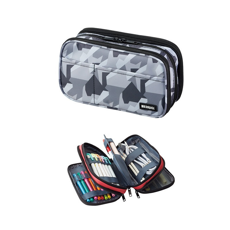 LIHIT LAB A-7556 Zipper Pencil Case Triple Grey Camo