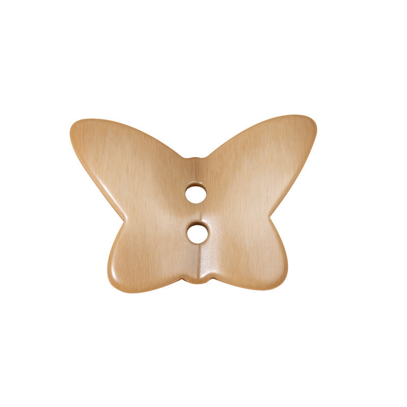 Khaki butterfly resin button, two-hole sewing, smooth leaf-like shape (8 pcs)