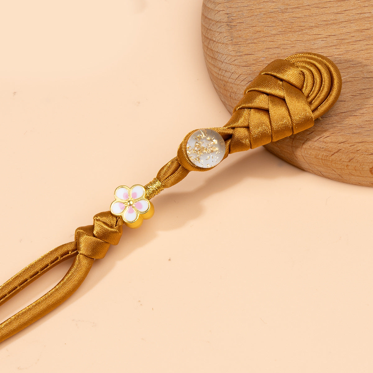 Dark gold braided frog button set, round glitter discs and pastel flower clasp