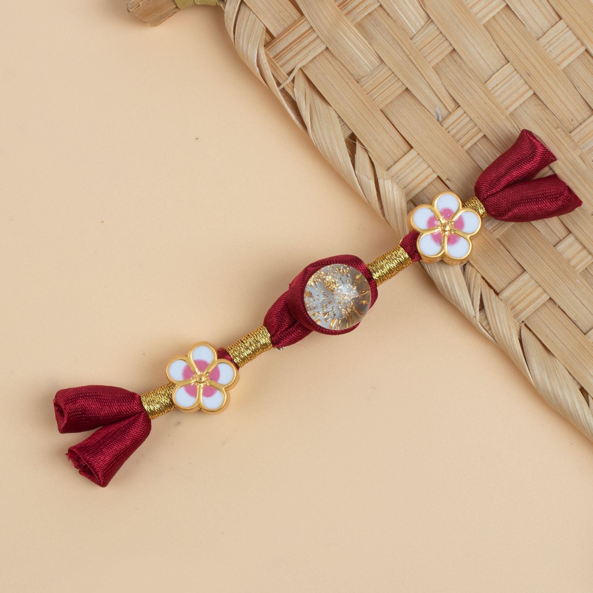 6 cheongsam frog buttons set: burgundy satin bows, gold braid, pink flower emblems