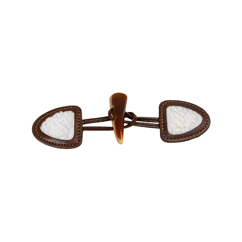 16cm leather sew-on toggles with resin horn buttons, brown toggle loop ends