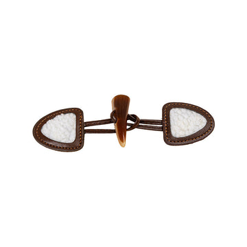 16cm leather sew-on toggles with resin horn buttons, brown toggle loop ends