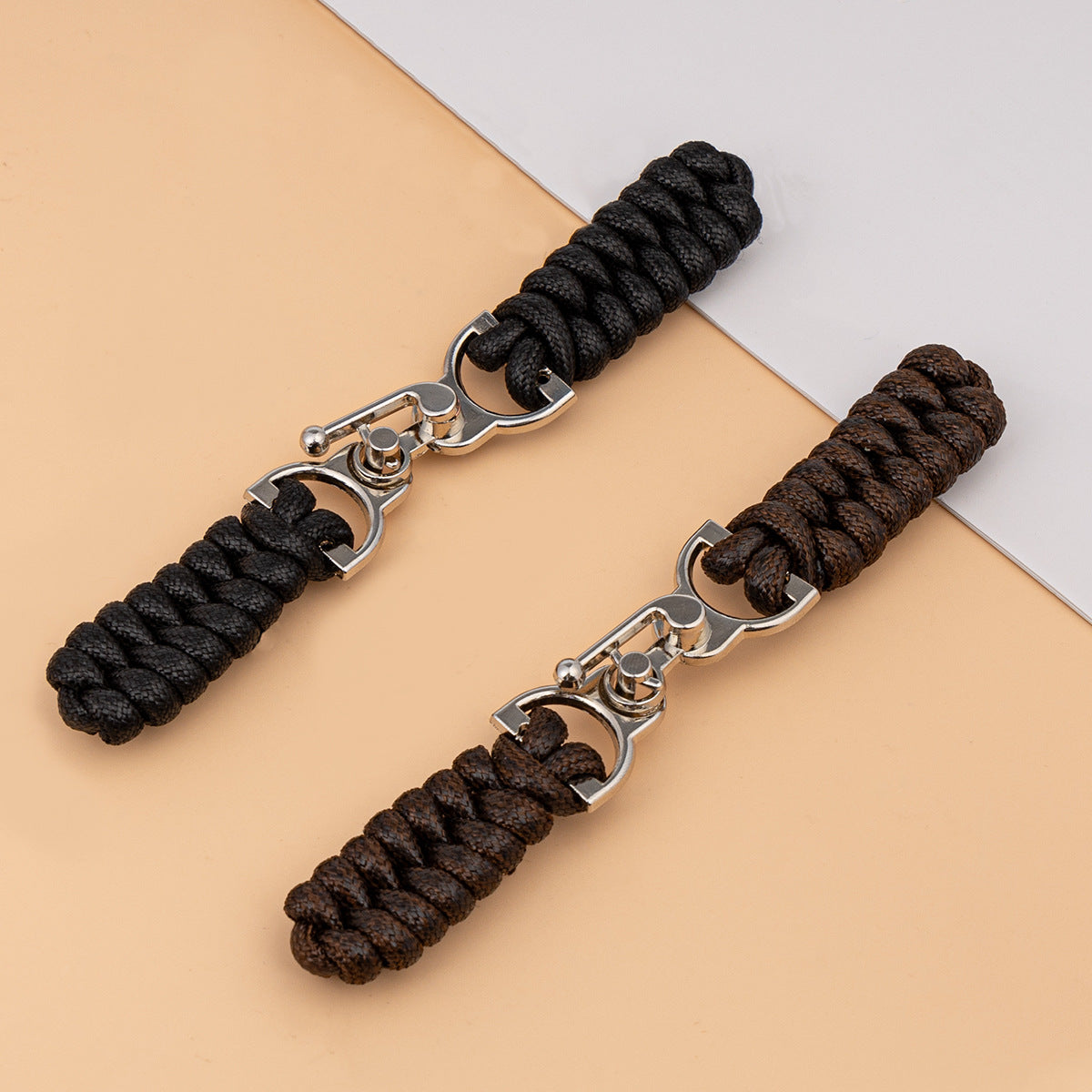 Waxed rope toggle button set: black and dark coffee, metal buckles