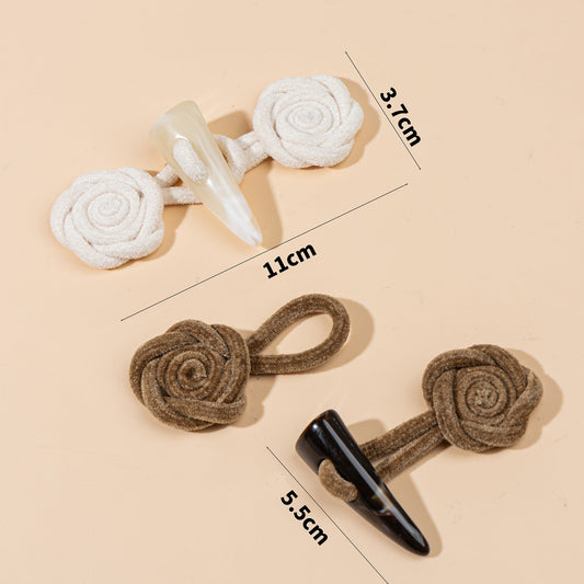 11cm Corduroy Rose Sew-on Toggle Buttons with Resin Horn 4pcs