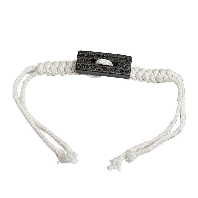 Beige hemp-rope sew-on toggle button: rectangular resin bar with looped cord, set of 5